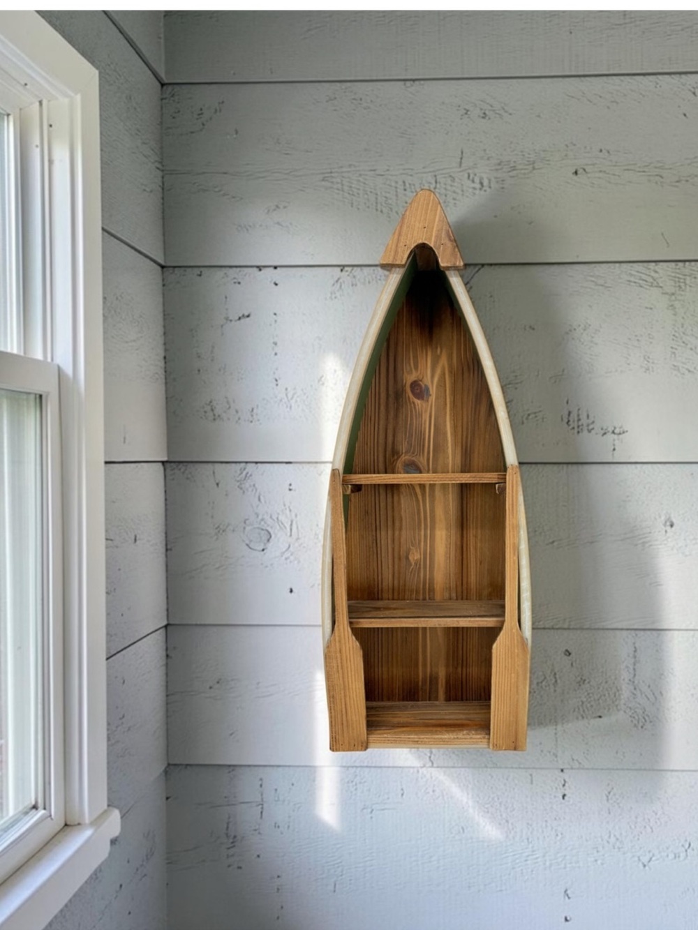 Wood Boat Shaped Wall Shelf Green Wood Nautical Coastal Beach Decor